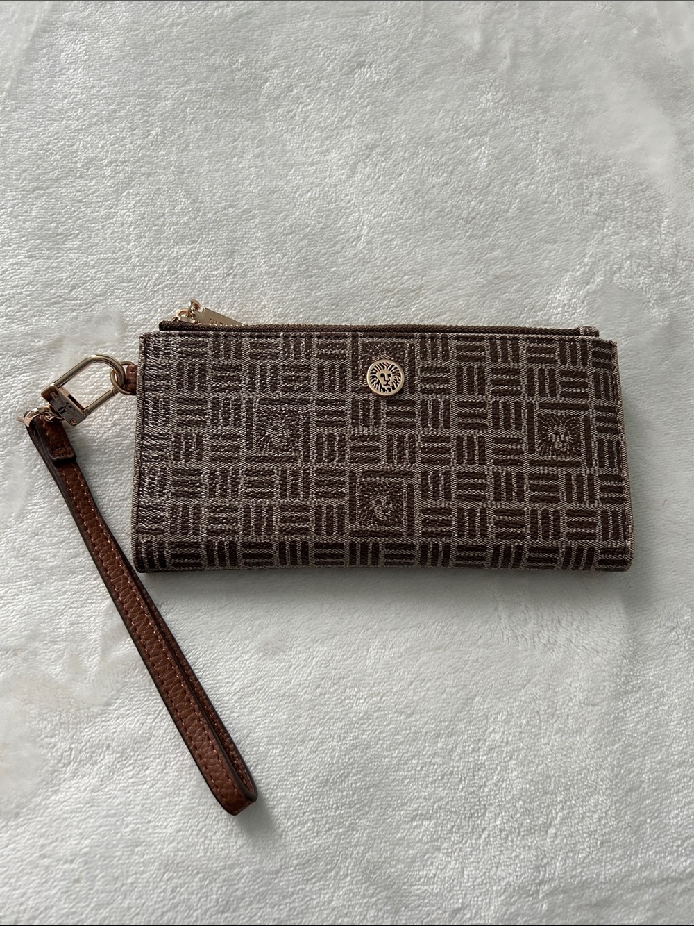 Brown Patterned Wristlet Wallet